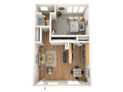 Floor plan for 1 bed, 1 bath, 828 sqft